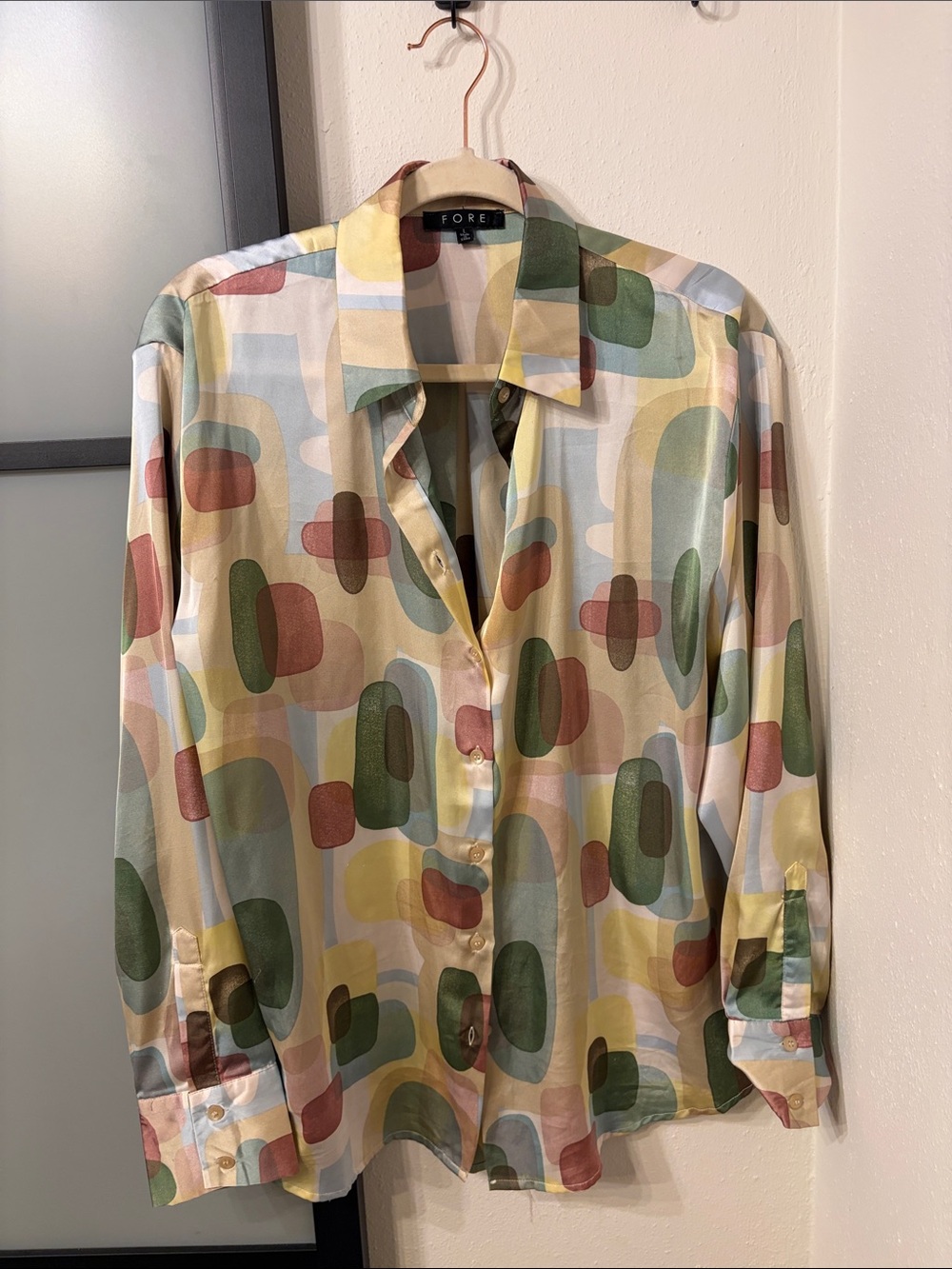 Ecru Multicolor Abstract Print Button-Up Blouse by FORE